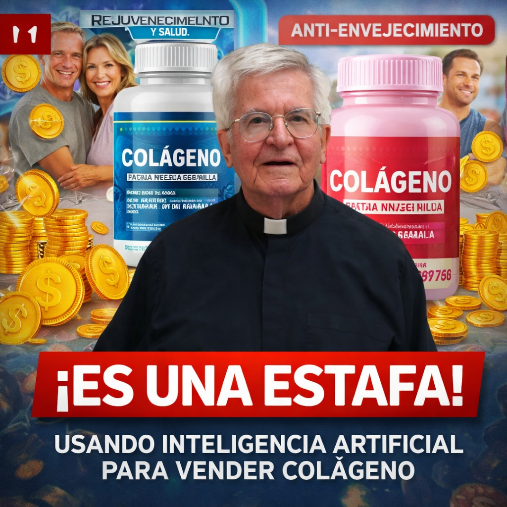 Imagen generada con inteligencia artificial utilizada para suplantar la identidad del padre Diego Jaramillo en una estafa digital.