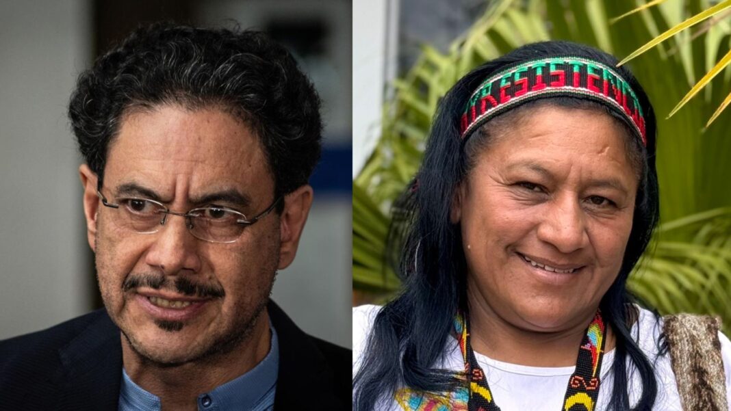 Retratos del senador Iván Cepeda y la líder indígena Aida Quilcué, su fórmula vicepresidencial, en medio de debates por una presunta inhabilidad jurídica para 2026.