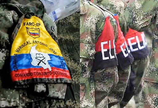 Brazaletes del ELN y de la Columna Mariscal Antonio José de Sucre de las FARC-EP, grupos armados identificados en la Alerta Temprana 006 de 2026.