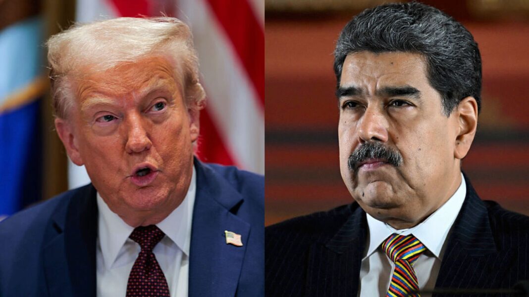 Una imagen compuesta lado a lado que muestra al presidente de EE. UU., Donald Trump, gritando e indicando con el dedo a la izquierda con determinación, y al presidente de Venezuela, Nicolás Maduro, mirando seriamente a la derecha. Esta gráfica simboliza la tensión geopolítica y el conflicto en el marco de las recientes declaraciones de Trump en las que advirtió de nuevos cargos contra Maduro tras su captura en Caracas y traslado a Nueva York.