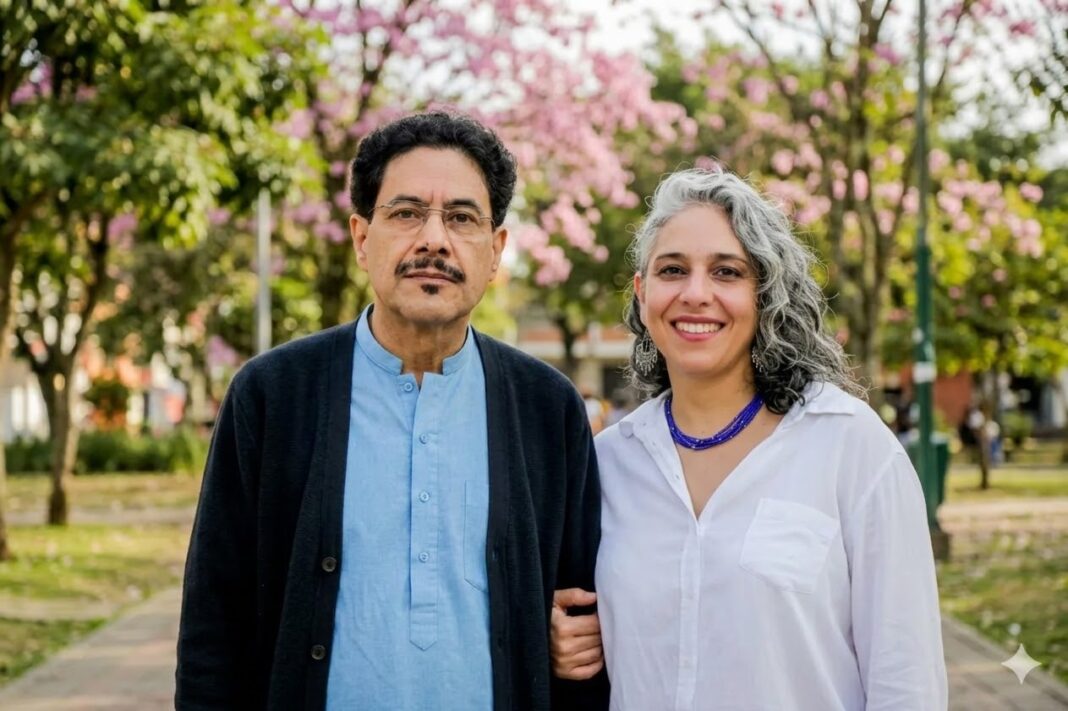 Iván Cepeda y María José Pizarro posando juntos en un parque, imagen que desató la molestia de la senadora y tensiones en el Pacto Histórico.