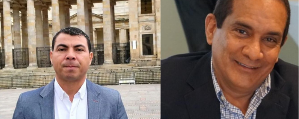 Composición que muestra a Andrés Fernando Vásquez frente al Congreso y al gerente de SAYCO, César Ahumada, en relación con la denuncia penal por injuria y calumnia.