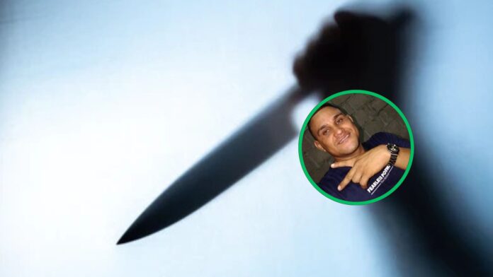 Retrato de Andrés David Parra Acuña sobre la silueta de un arma cortopunzante, víctima de homicidio en Becerril.