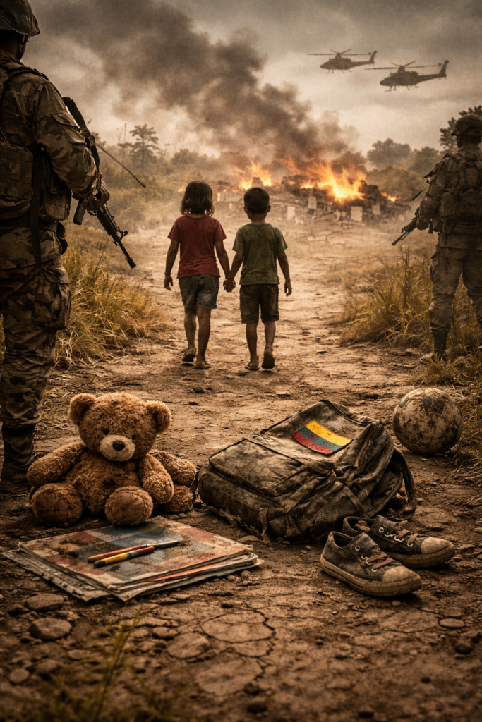 Niños caminando en medio de un escenario de conflicto armado en el sur del Cesar