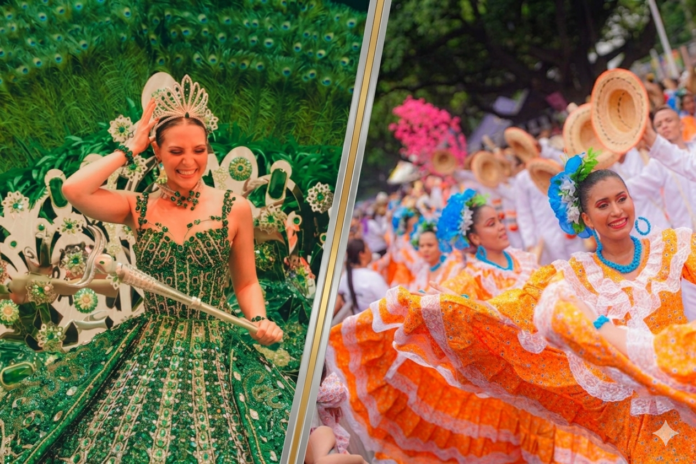 La Reina del Carnaval de Barranquilla Michelle Char y bailarines de piloneras celebran la unión cultural en el Festival Vallenato 2026.