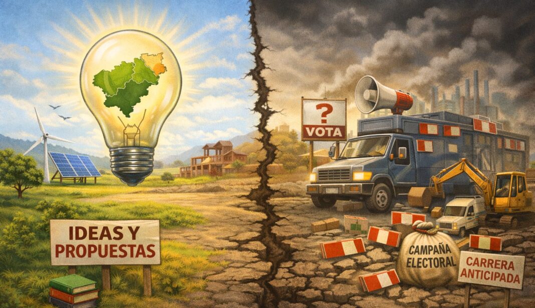 Ilustración de campaña política en Cesar y La Guajira que muestra contraste entre ideas y propuestas frente a maquinaria electoral