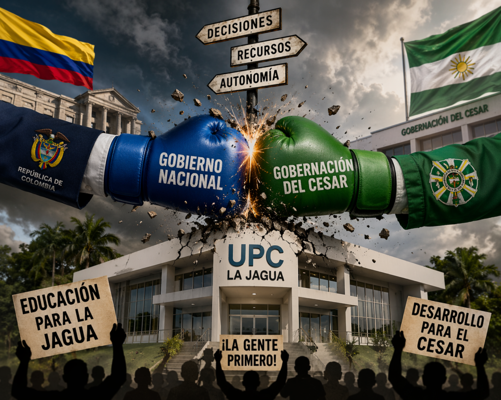 Representación del conflicto entre el Gobierno nacional y la Gobernación del Cesar por la sede de la UPC en La Jagua de Ibirico