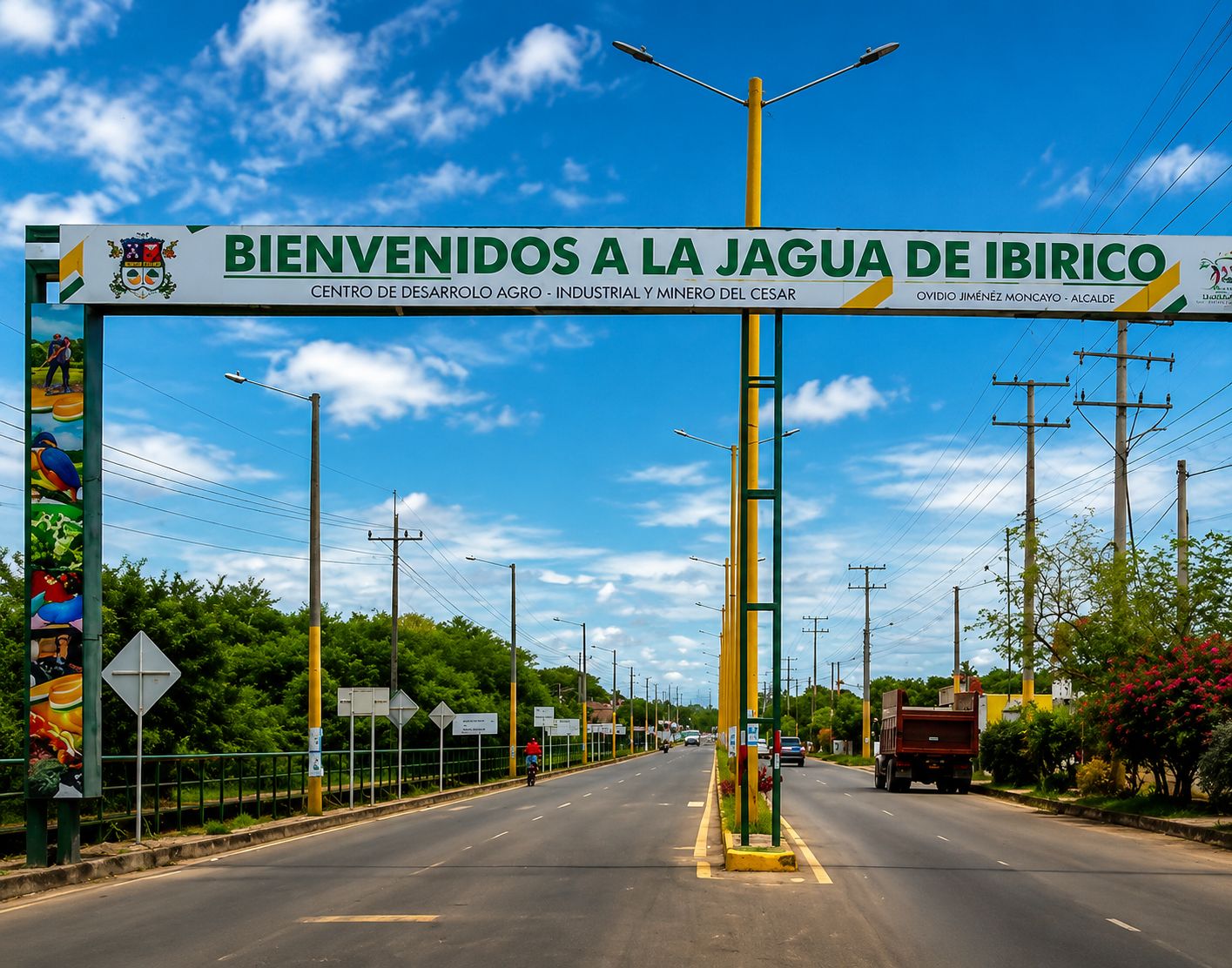 Letrero de bienvenida en la entrada principal de La Jagua de Ibirico, destacando su vocación agroindustrial y minera en el Cesar.
