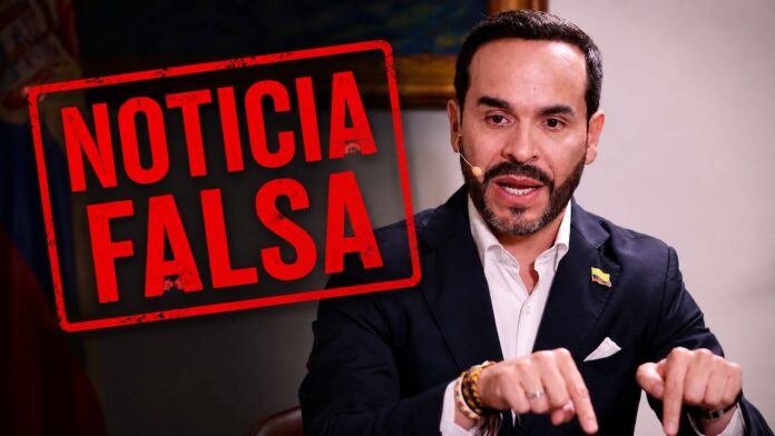 Falso audio Abelardo De La Espriella decretos: Imagen del abogado Abelardo De La Espriella con un gran sello rojo que dice NOTICIA FALSA en la parte izquierda.