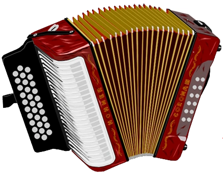 Acordeón diatónico Hohner Corona III de color rojo con fuelle abierto, instrumento líder de la música vallenata.