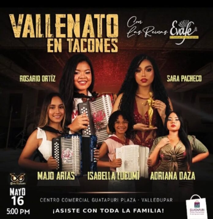 Mujeres artistas interpretando música tradicional durante la jornada Vallenato en Tacones en Valledupar.