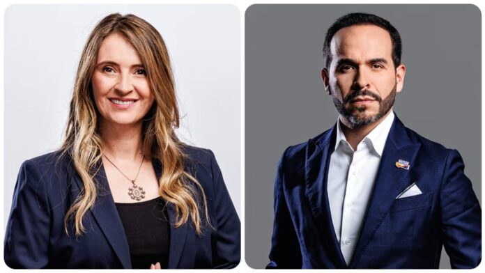 Retrato compuesto de la senadora Paloma Valencia a la izquierda y el abogado Abelardo de la Espriella a la derecha, protagonistas de la puja presidencial.