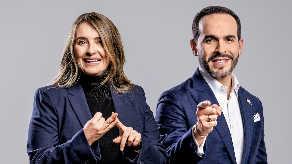 Retrato de la senadora Paloma Valencia y el congresista Miguel Abraham Polo Polo como figuras de la oposición en Colombia.