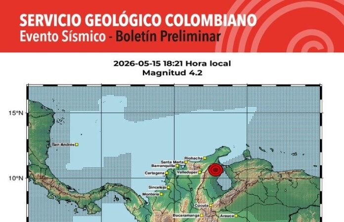Boletín oficial del Servicio Geológico Colombiano informando los detalles y la magnitud del fuerte temblor en Valledupar.
