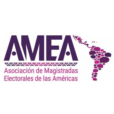 AMEA elecciones Colombia participación mujeres: Logotipo oficial de la Asociación de Magistradas Electorales de las Américas sobre fondo blanco.