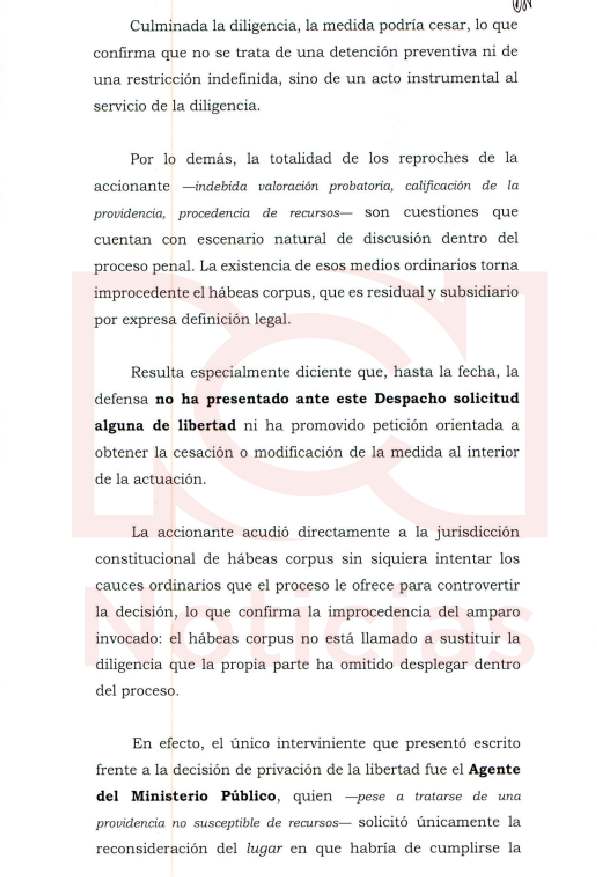 Documento de la Corte Suprema señala improcedencia del hábeas corpus de Martha Peralta.