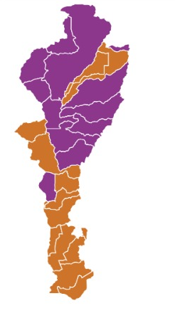 Mapa político del Cesar tras la segunda vuelta presidencial, mostrando los municipios ganados por Iván Cepeda y Abelardo de la Espriella.