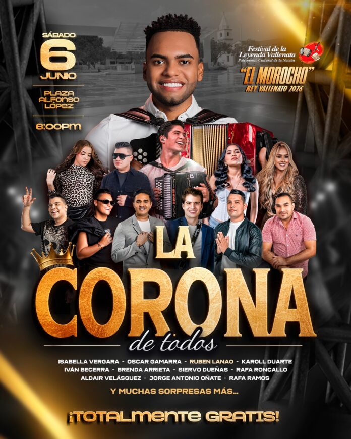 El Morocho anuncia el evento La Corona es de todos en la Plaza Alfonso López de Valledupar.