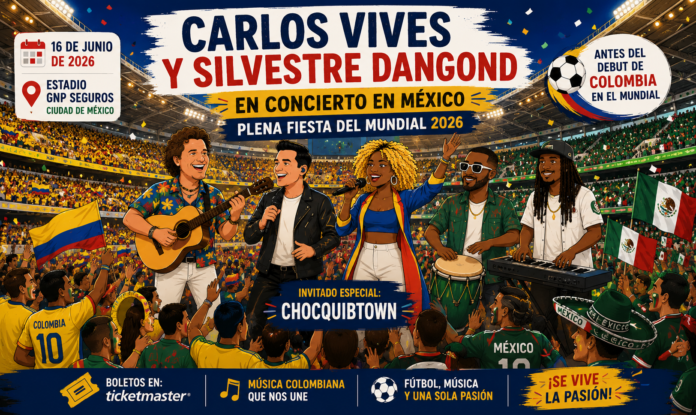 Carlos Vives y Silvestre Dangond en concierto en México durante la fiesta del Mundial 2026.
