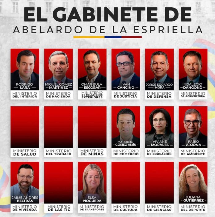 Imagen con los 12 ministros confirmados por Abelardo de la Espriella para integrar su gabinete de gobierno.