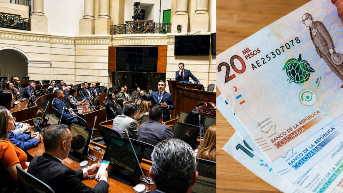 Congreso de Colombia y billetes colombianos en imagen sobre el salario de los congresistas en 2026