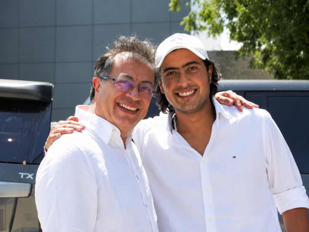 Gustavo Petro junto a su hijo Nicolás Petro durante una visita en Barranquilla