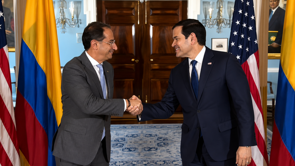 Restrepo y Marco Rubio se saludan durante reunión en Washington