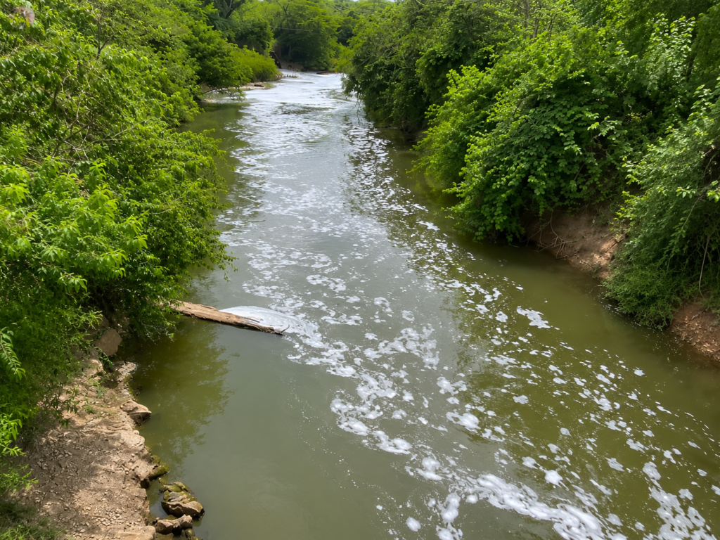 Río Cesar con presencia de espuma y agua oscura en un tramo cercano a Valledupar.