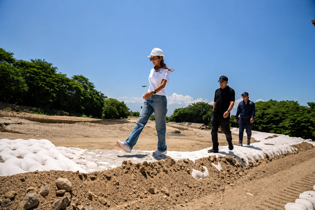 Autoridades inspeccionan las obras del río Guatapurí para reducir el riesgo de inundaciones en Valledupar.