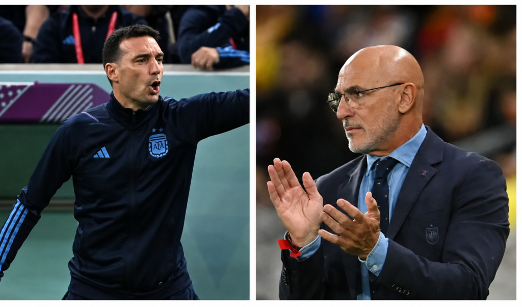 Lionel Scaloni y Luis de la Fuente, técnicos de Argentina y España, antes de la final del Mundial 2026.