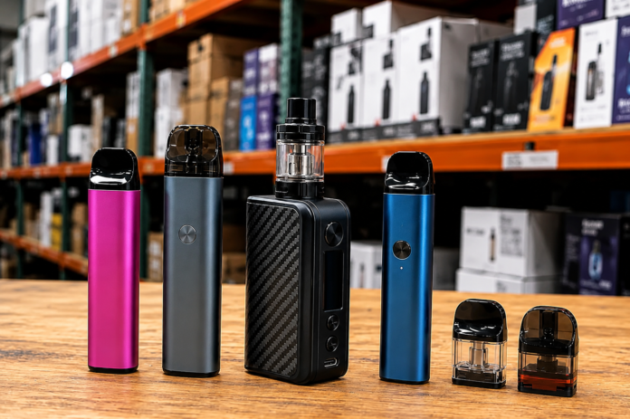 Diferentes tipos de vapeadores regulados en Colombia por las restricciones de consumo en espacios cerrados.