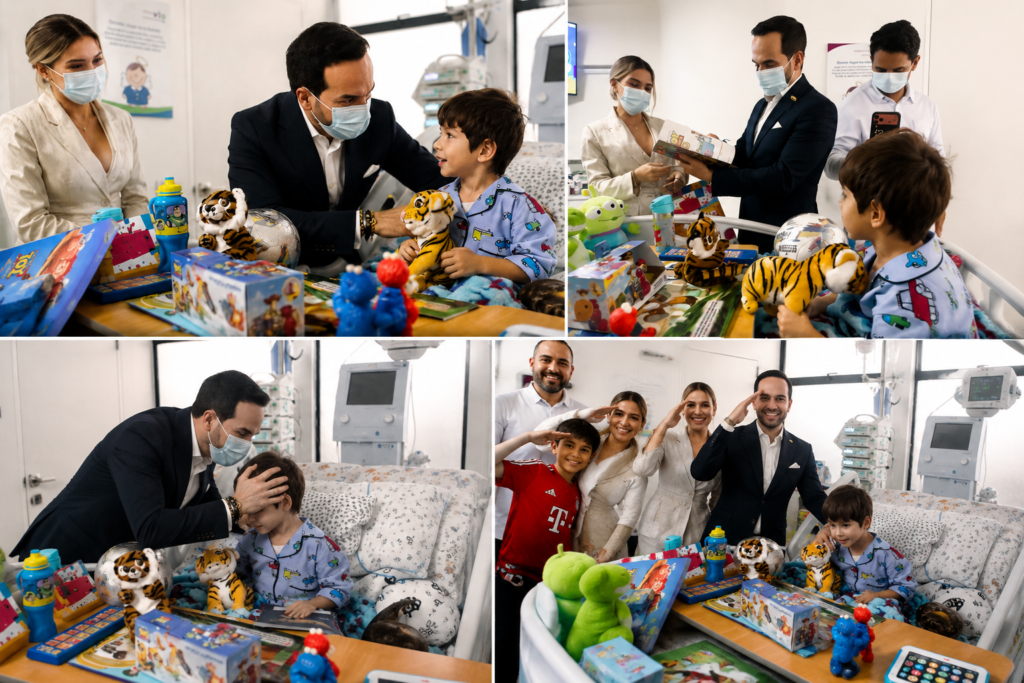 Mateo comparte un emotivo encuentro con Abelardo De La Espriella y Ana Lucía Pineda durante su visita a la Clínica Cardioinfantil de Bogotá.