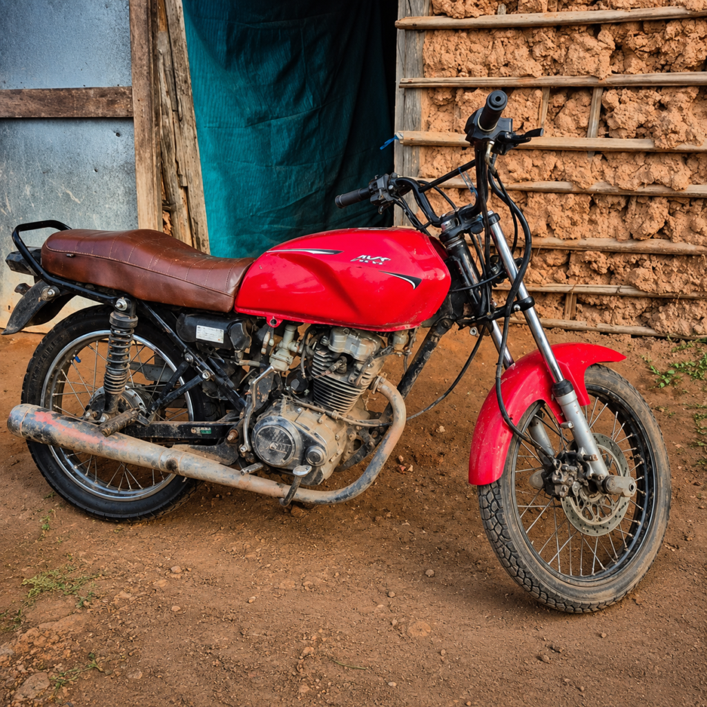 Motocicleta roja ubicada frente a una vivienda donde ocurrió el homicidio de alias ‘Pito’ en Saloa, Cesar.