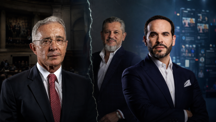 Carlos Suárez aparece entre Álvaro Uribe y Abelardo de la Espriella en una imagen sobre el choque Uribe-Abelardo.