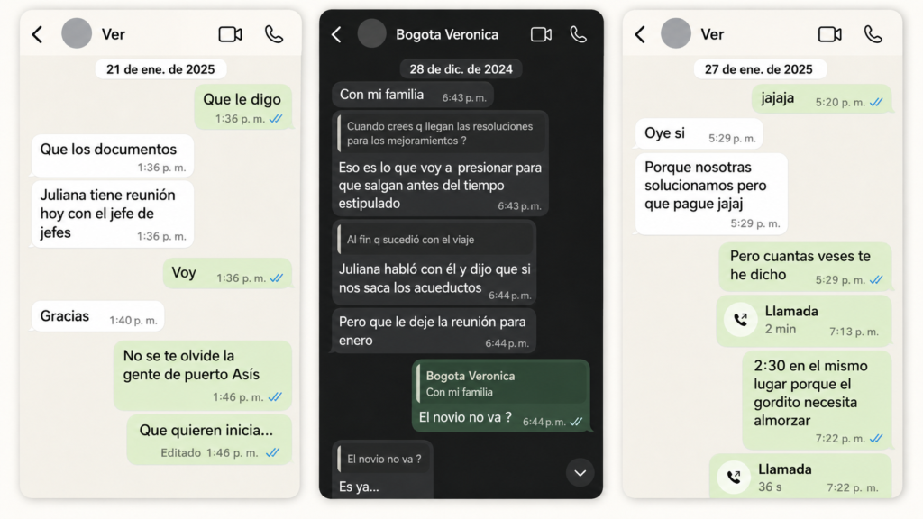 Chats de WhatsApp atribuidos a Verónica Guerrero y empresarios
