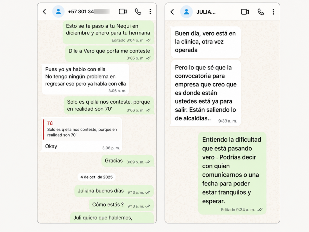 Chats sobre devolución de dinero en el caso Juliana Guerrero

