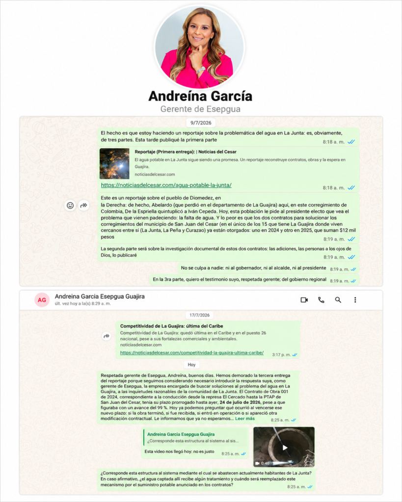 Conversaciones con Andreína García sobre el proyecto de agua potable en La Junta