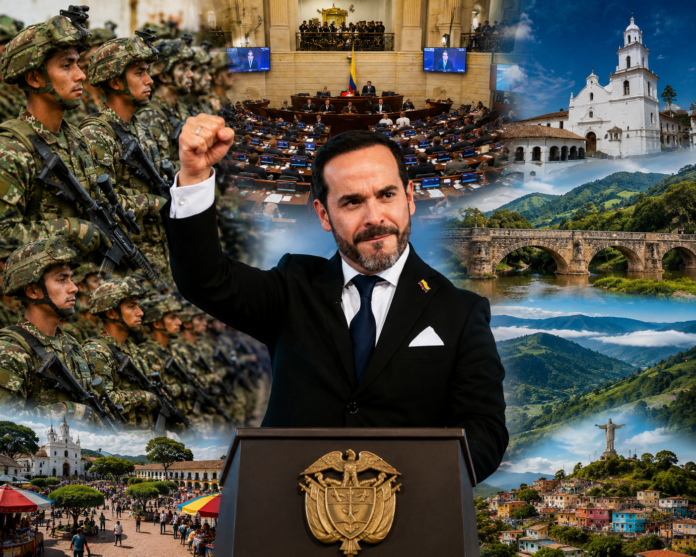 Presidente electo durante discurso con militares, Congreso y paisajes del Cauca