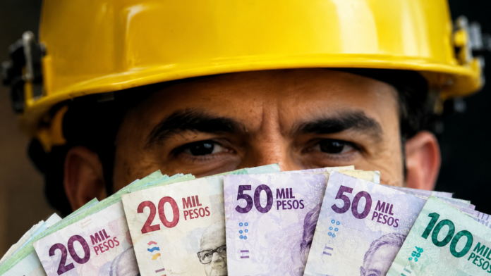 Trabajador independiente con dinero colombiano como representación del proyecto de ley para proteger a quienes ganan menos de un salario mínimo.
