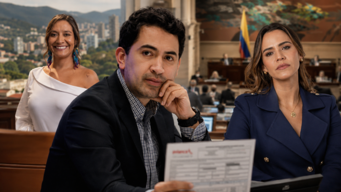 Daniel Briceño muestra su tiquete a Cali junto a Ana Erazo y María Fernanda Carrascal