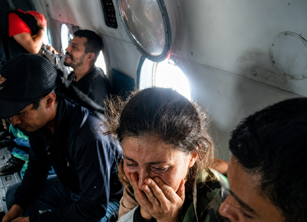 Ingrid Betancourt emocionada dentro del helicóptero tras la Operación Jaque.
