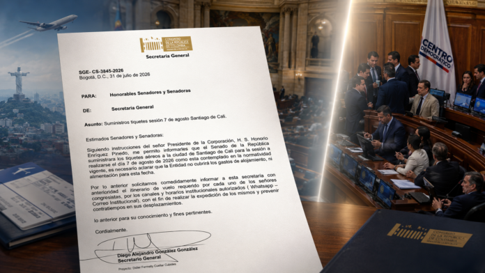 Documento del Senado que confirma tiquetes a Cali junto a la bancada del Centro Democrático