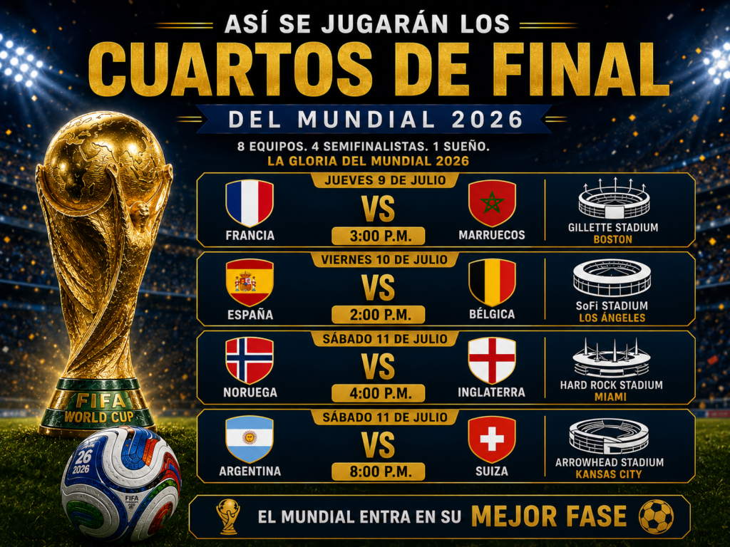 Cuartos de final del Mundial 2026 con fechas, horarios y selecciones clasificadas