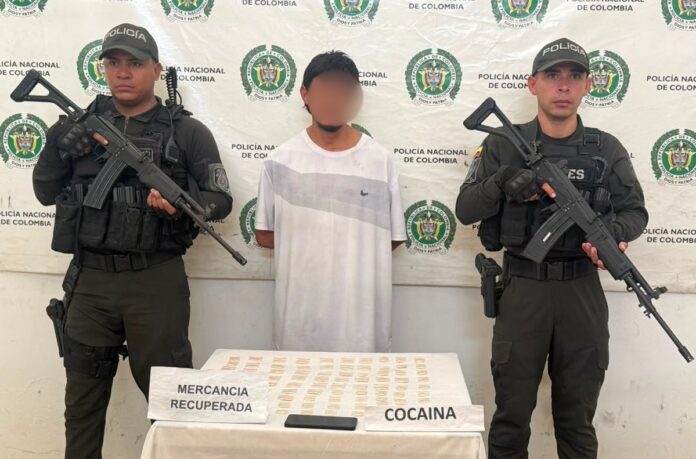 Policía Nacional capturó a un presunto expendedor de cocaína en Aguachica con 91 dosis del estupefaciente.