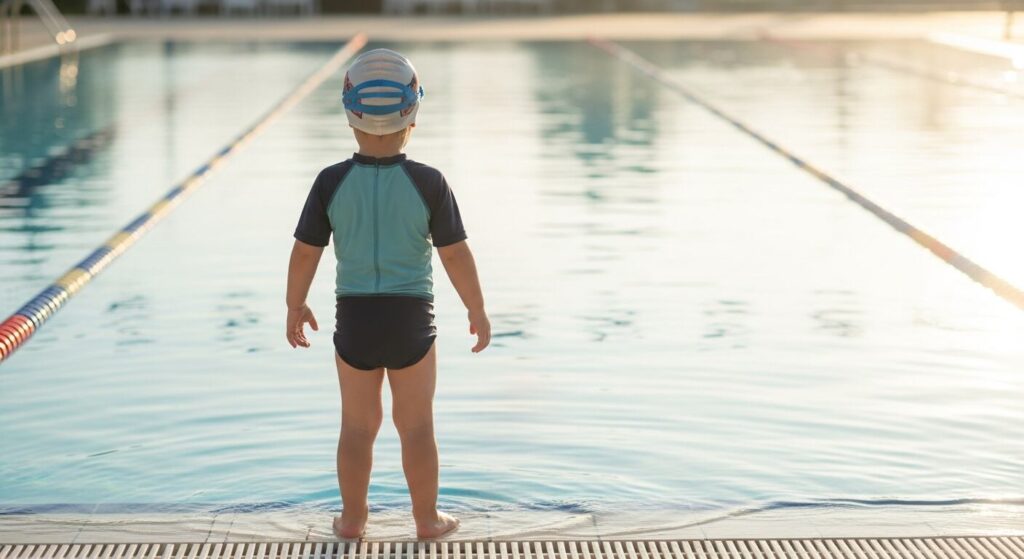 Niño junto a una piscina en una imagen de referencia sobre el fallecimiento de un menor en Becerril, Cesar.