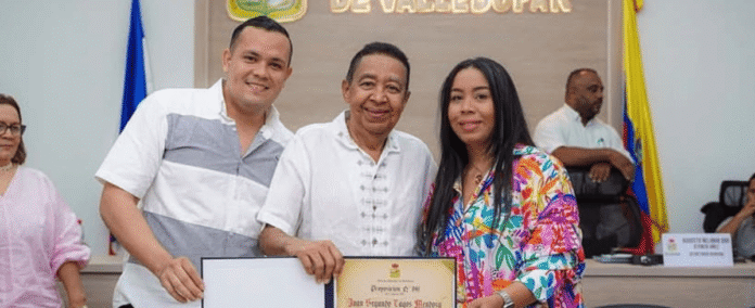 Juan Segundo Lagos Mendoza durante el homenaje realizado por el Concejo de Valledupar