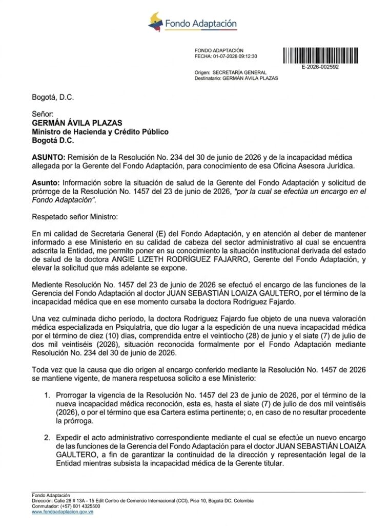 Resolucion 234 de 2026 Fondo Adaptacion sobre incapacidad medica de Angie Lizeth Rodriguez Fajardo
