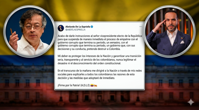 Infografía sobre el anuncio de Abelardo de la Espriella de suspender el proceso de empalme con el gobierno de Gustavo Petro.