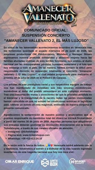 comunicado oficial de Amanecer Vallenato 2