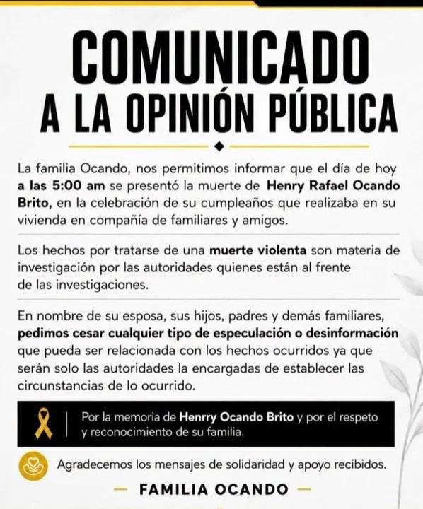Comunicado de la familia de Henry Rafael Ocando Brito sobre su muerte violenta en Maicao.
